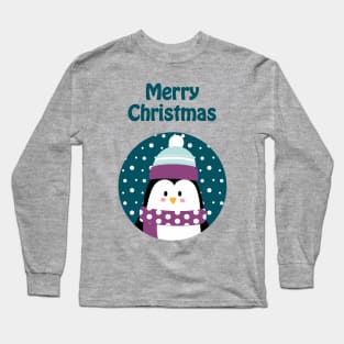 Cute penguin wishes merry Christmas Long Sleeve T-Shirt